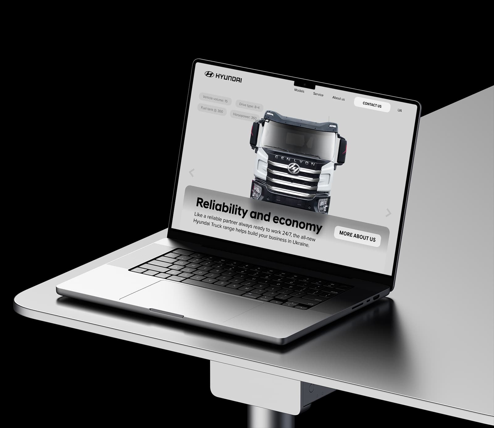 Дизайн та розробка сайту дилера Hyundai Truck and Bus на JS фреймворку React.JS